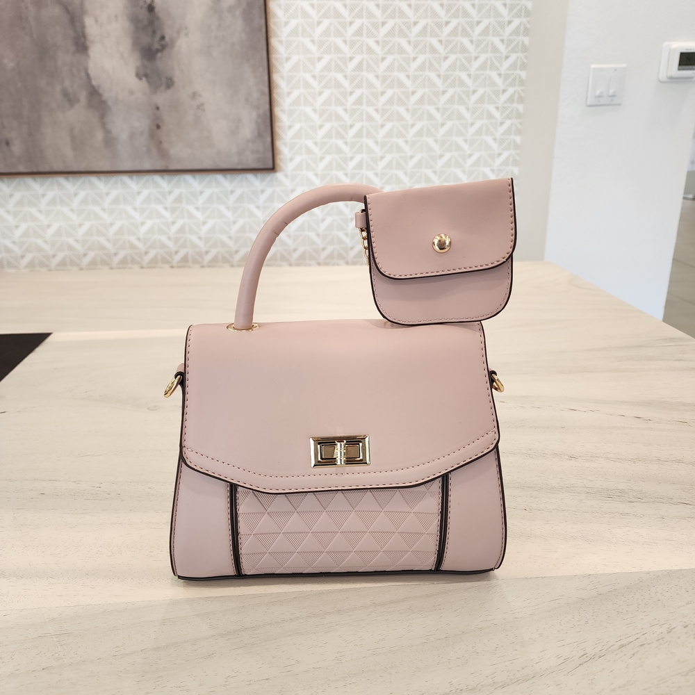 AR New York Pink Vegan Leather Handbag with Gold Accents Women's Crossbody - Picture 4 of 8